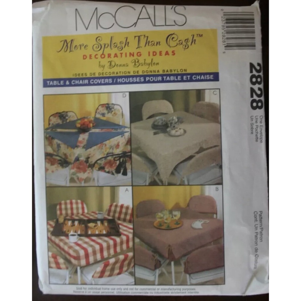 McCalls 2828 Folding Table and Chair Covers Sewing Pattern 4 Designs Uncut